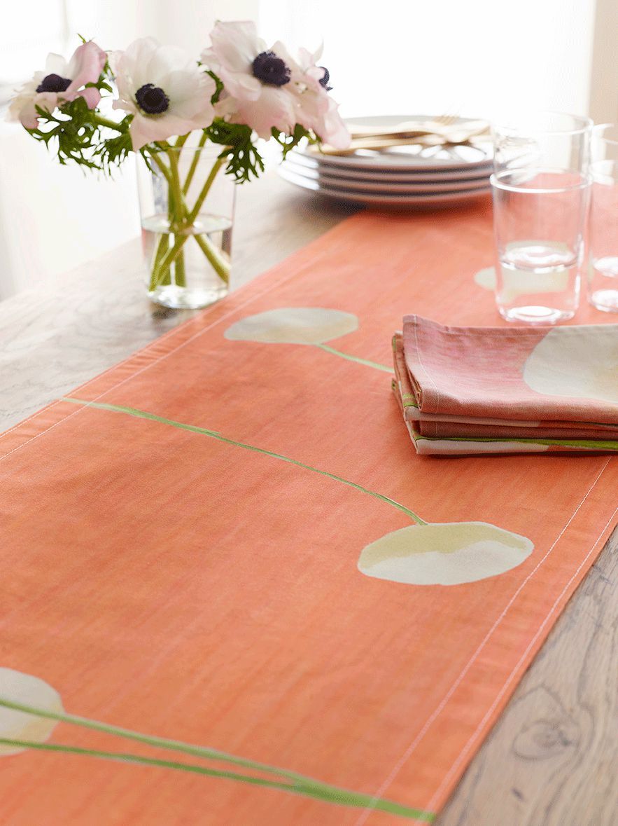 Table Runner: Cream Flowers on Orange