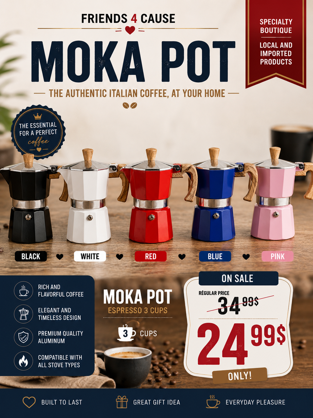 Classic Italian Moka Pot – 3 Cup Espresso Maker