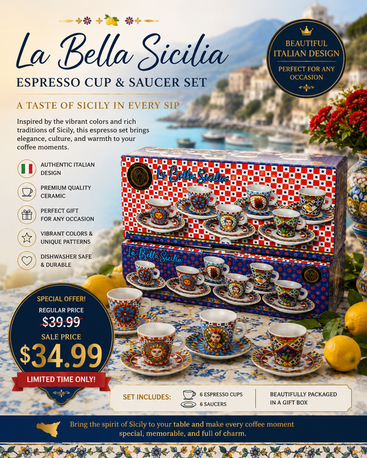 “La Bella Sicilia” Espresso Cup & Saucer Set