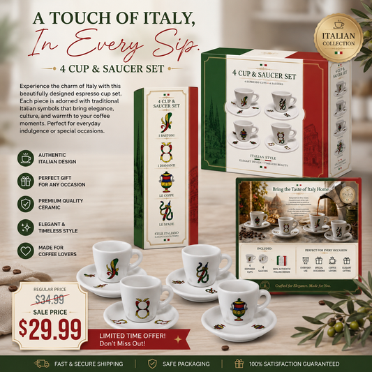 4 Cup & Saucer Espresso Set