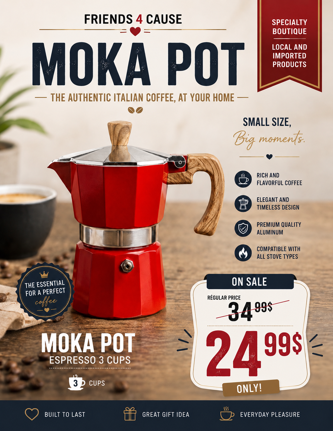 Classic Italian Moka Pot – 3 Cup Espresso Maker